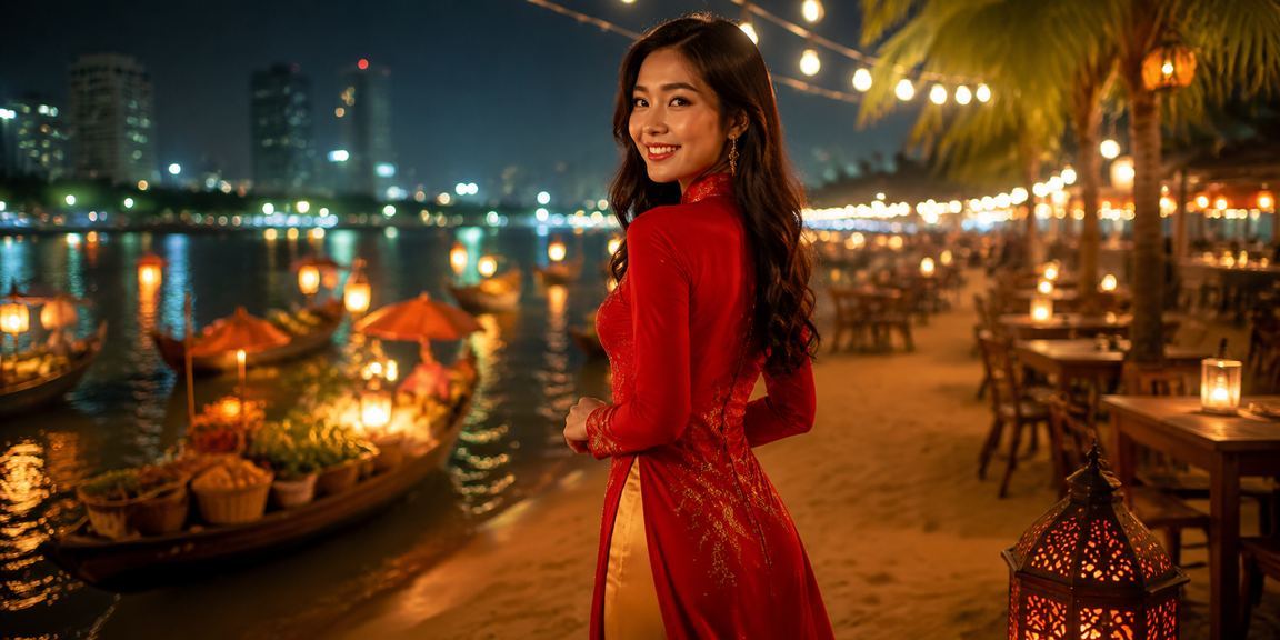 Người phụ nữ Hà Nội trong trang phục áo dài theo dõi kèo cá cược trực tuyến